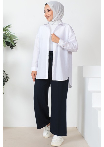 Lacivert Yüksek Bel Bol Paça Pantolon