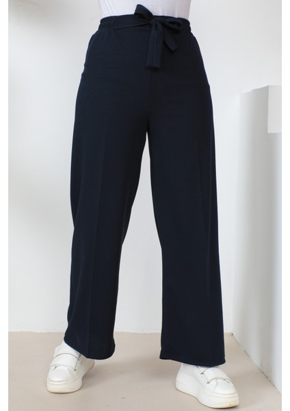 Lacivert Yüksek Bel Bol Paça Pantolon modelleri