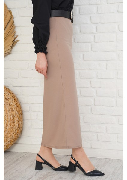 Bel Lastikli Likralı Kalem Etek Vizon modelleri