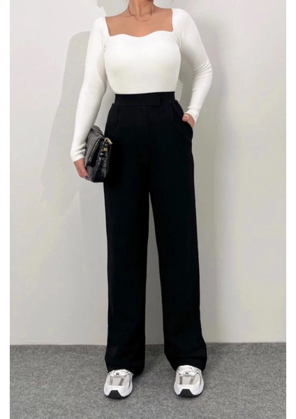 Kadın Likralı Cırt Kapama Palazzo Pantolon LQ34