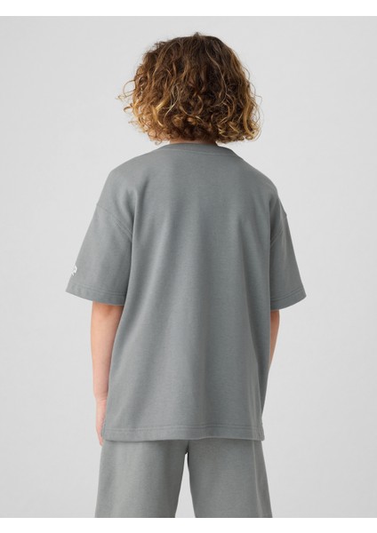 Erkek Çocuk Gri Gap Logo Grafikli Kısa Kollu Sweatshirt fırsatları