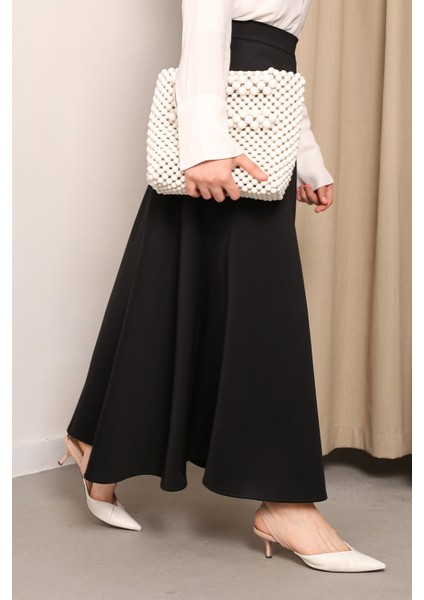 Çan Kesim Siyah Scuba Kloş Etek