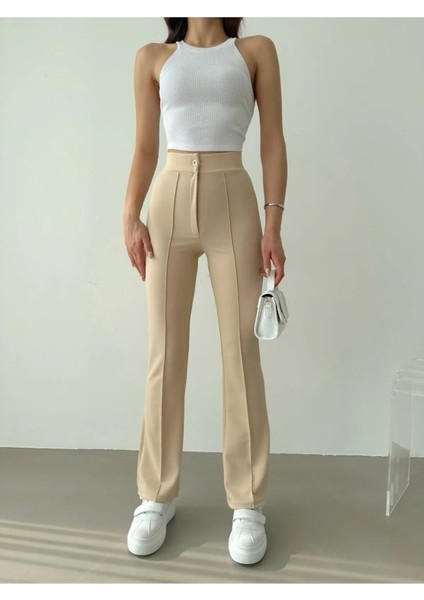 Kadın Nervür Dikişli Toparlayıcı Yüksek Bel Ispanyol Paça Pantolon fiyatları