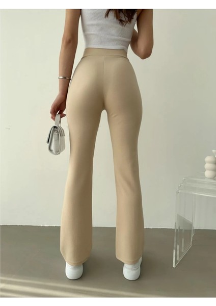 Kadın Nervür Dikişli Toparlayıcı Yüksek Bel Ispanyol Paça Pantolon fırsatları