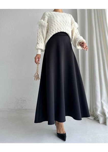 Kadın Scuba Krep Bel Lastikli Kiloş Etek Siyah modelleri