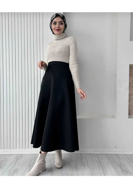 Kadın Scuba Krep Bel Lastikli Kiloş Etek Siyah fiyatları