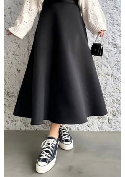 Kadın Scuba Krep Bel Lastikli Kiloş Etek Siyah indirimleri