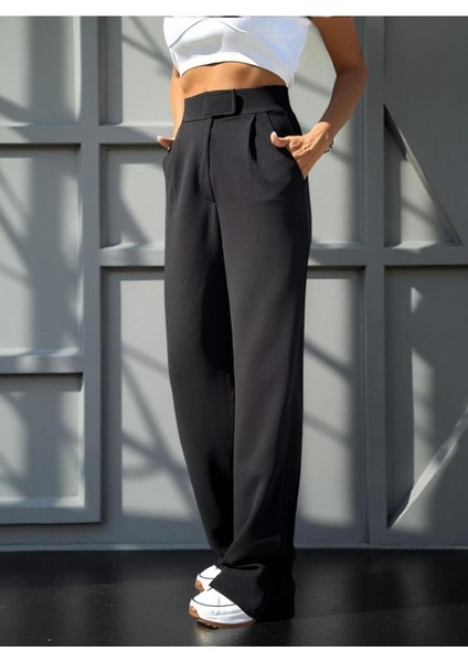 Kadın Beli Cırt Kapamalı Yüksek Bel Palazzo Pantolon