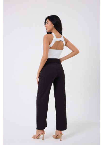 Kadın Likralı Cırt Kapama Siyah Palazzo Pantolon