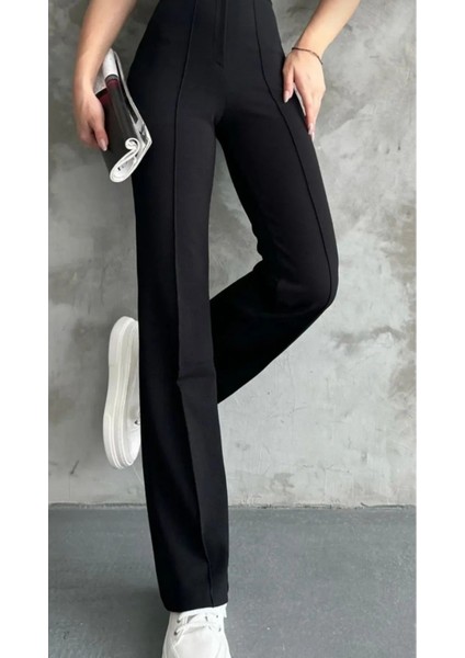 Ön Çimalı Krep Kumaş Likralı Palazzo Pantolon