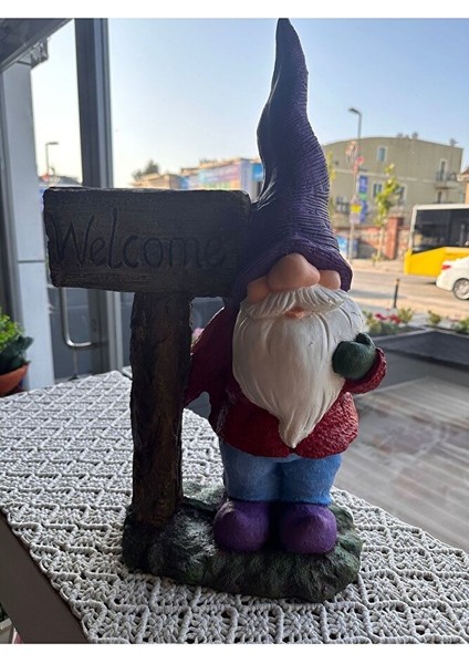 Welcome Cüce Heykeli, Gnome Welcome Dekoratif Biblo, Ofis - Bahçe - Ev Dekorasyonu modelleri
