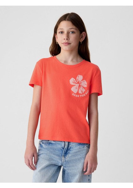 Kız Çocuk Kırmızı Grafikli T-Shirt