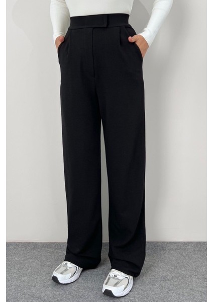 Line Kadın Likralı Cırt Kapama Siyah Palazzo Pantolon