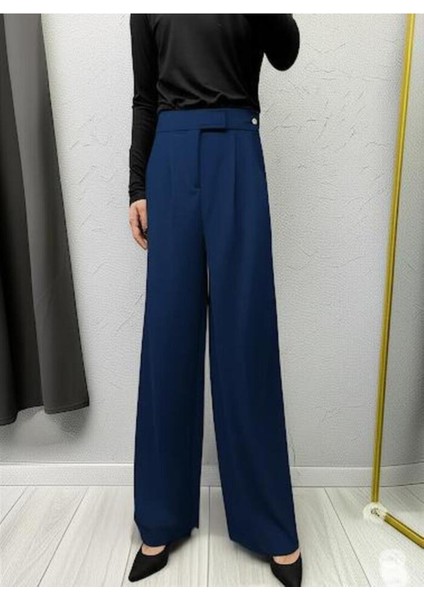 Scuba Krep Önden Pileli Beli Çırt Kapamalı Palazzo Pantolon