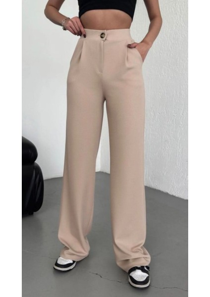 Kadın Bej Palazzo Pantolon Oversize Kesim