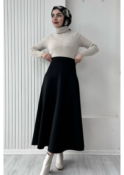 Kadın Siyah Scuba Krep Tesettür Kloş Etek fiyatları