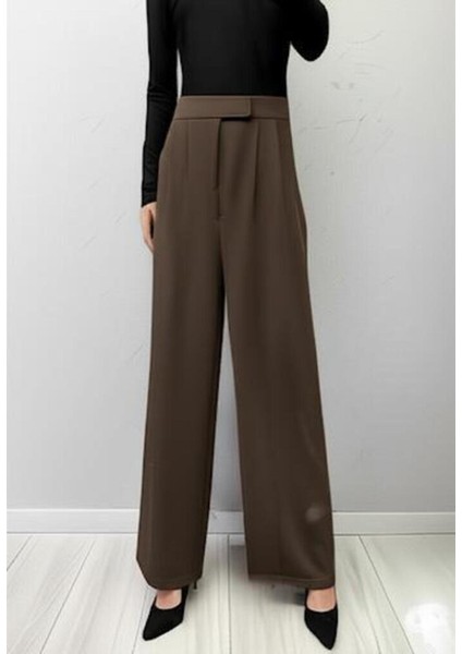 Scuba Krep Önden Pileli Beli Çırt Kapamalı Palazzo Pantolon