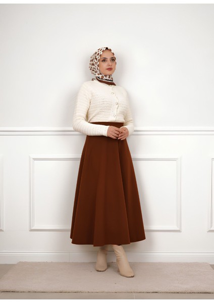 Kadın Scuba Krep Bel Lastikli Kiloş Etek Siyah