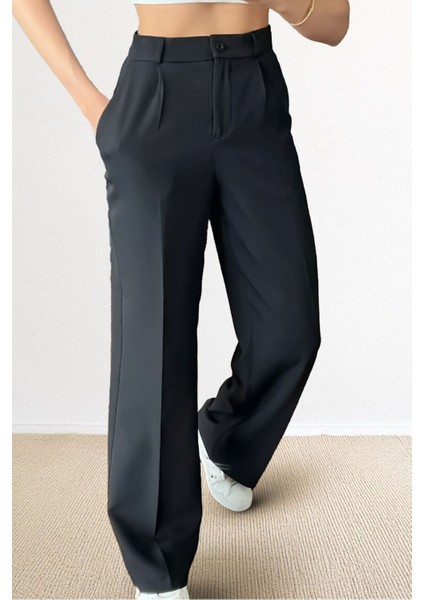 Siyah Oversize Kalıp Yüksek Bel Kadın Palazzo Pantolon