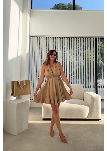 Camel Keten Kısa Elbise fırsatları