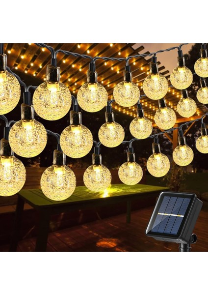 7 Metre 50 LED Güneş Enerjili Kristal Küre Solar Bahçe Aydınlatma Dış Mekan Aydınlatma Güneş Enerjili Aydınlatma – 8 Modlu, IP65 Su Geçirmez, Otomatik Aç/kapa, Bahçe, Balkon (Gün Işığı Sarı)