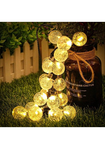 7 Metre 50 LED Güneş Enerjili Kristal Küre Solar Bahçe Aydınlatma Dış Mekan Aydınlatma Güneş Enerjili Aydınlatma – 8 Modlu, IP65 Su Geçirmez, Otomatik Aç/kapa, Bahçe, Balkon (Gün Işığı Sarı)
