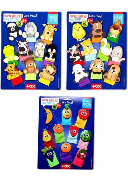 3'lü Set, 30 Parça Parmak Kukla, Evcil ve Vahşi Hayvanlar ile Meyve Figürleri