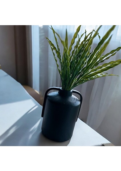 Seramik Dokulu Kulplu Silindir Vazo Siyah, Kahverengi, Bohem, Iskandinav, Dekorasyon