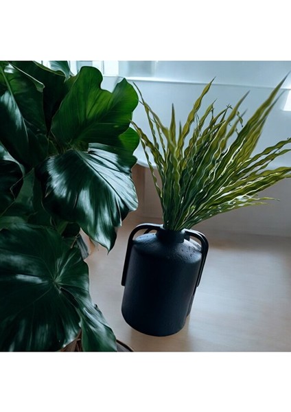 Seramik Dokulu Kulplu Silindir Vazo Siyah, Kahverengi, Bohem, Iskandinav, Dekorasyon modelleri