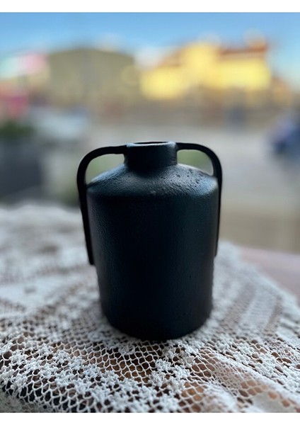Seramik Dokulu Kulplu Silindir Vazo Siyah, Kahverengi, Bohem, Iskandinav, Dekorasyon fırsatları