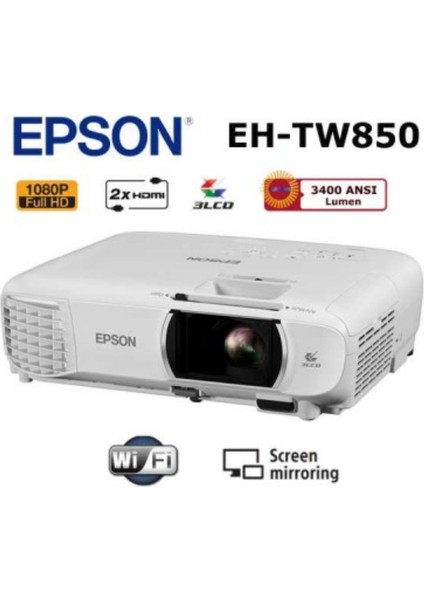Full HD(1920X1080),3.400 Ansi Lümen,wi-Fi, Airplay 12.000 Saat Lamba Ömrü ile EH-TW850 3 HDMI Projeksiyon Cihazı fiyatları