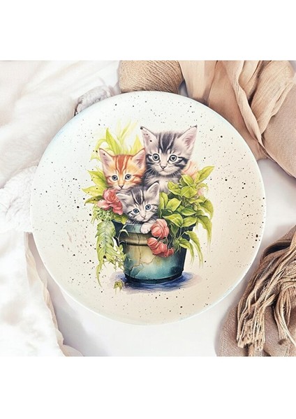 Saksıdaki Kediler 18 cm Duvar Tabağı, Dekorasyon, Mutfak, Balkon