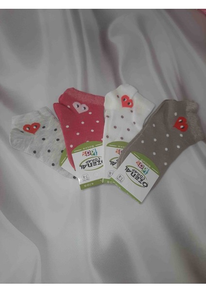 Renkli Kız Çocuk Patik Çorap %90 Pamuk %10 Elastan Desenli Rahat Çorap 4'lü