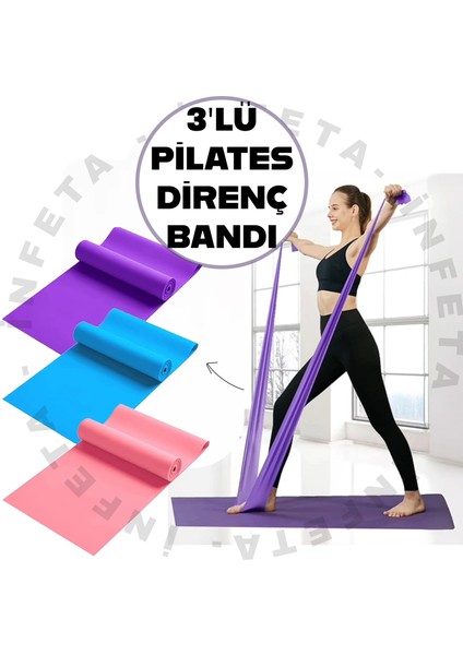 3'lü Aerobik Pilates Direnç Egzersiz Bandı Lastiği 90CM