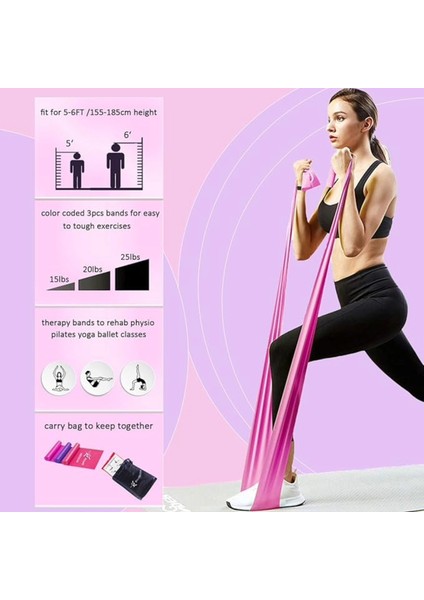 3'lü Aerobik Pilates Direnç Egzersiz Bandı Lastiği 90CM indirimleri