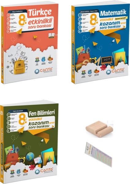 8.sınıf Türkçe Fen Matematik Etkinlikli Kazanım Sıralı Soru Bankası+Telefon Tutucu+Soru Çözüm Ayıracı