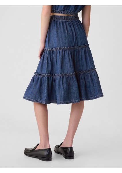 Kız Çocuk Koyu Mavi Kat Kat Denim Midi Etek indirimleri