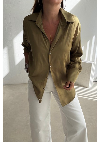 Yağ Yeşili Saten Gömlek fiyatları