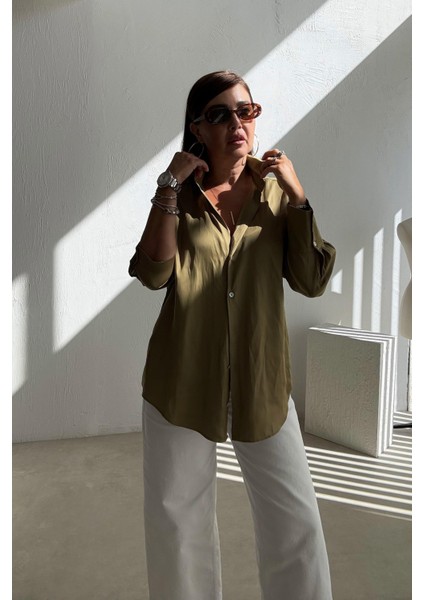 Yağ Yeşili Saten Gömlek fırsatları
