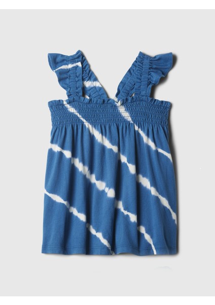 Kız Bebek Mavi Desenli Büzgülü T-Shirt