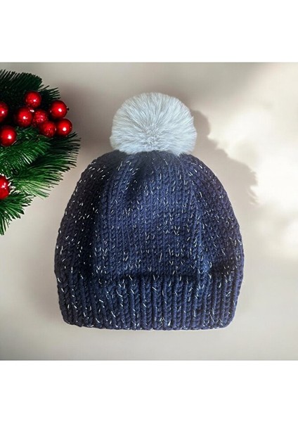 Gümüş Simli Lacivert Bere, El Örgüsü Yün Bere fiyatları