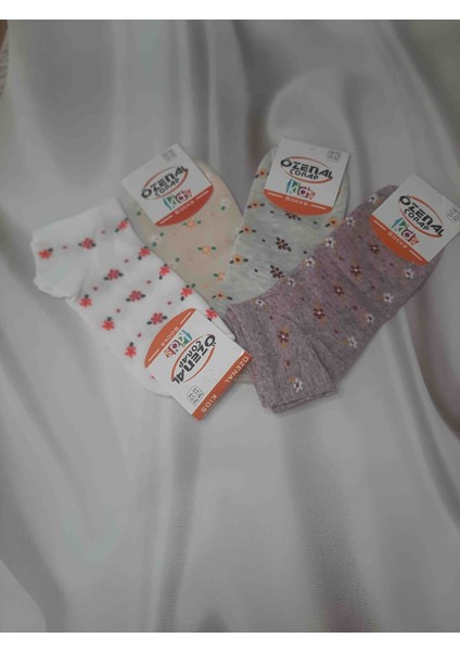 Kız Çocuk Renkli Desenli 4'lü %90 Pamuk %10 Elastan 11-12 Yaş Rahat Kullanışlı Çorap