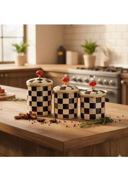 3'lü Emaye Dama Serisi Baharatlık Seti