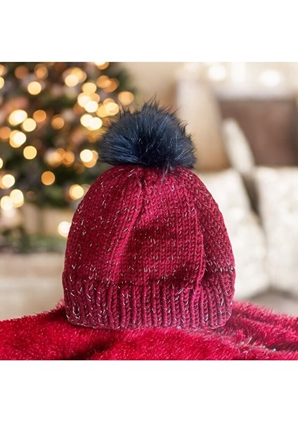 Gümüş Simli Bordo Bere, El Örgüsü Yün Bere