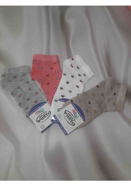 Kız Çocuk Kalp Desenli Renkli %90 Pamuk %10 Elastan Rahat Kullanışlı Patik Çorap 9-10 yaş