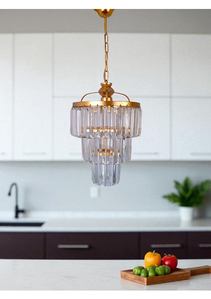 Alvina Tekli Avize Gold– Kristal Taşlı Modern Sarkıt Salon Avizesi