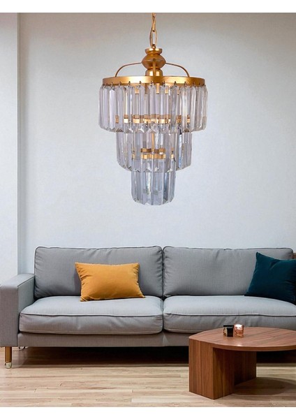 Alvina Tekli Avize Gold– Kristal Taşlı Modern Sarkıt Salon Avizesi fiyatları