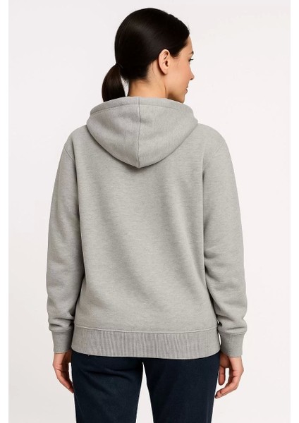 Kadın Üç Iplik Kapüşonlu Tam Fermuarlı Kanguru Çepli Sweatshirt Hoodie - Gri fiyatları