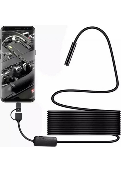 Endoskop Yılan Video Kamera Led’li 10 Metre 7 mm Sert Kablo Iphone Uyumlu