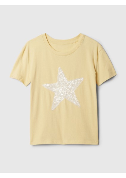 Kız Çocuk Sarı Pullu Sequin Grafikli T-Shirt fiyatları